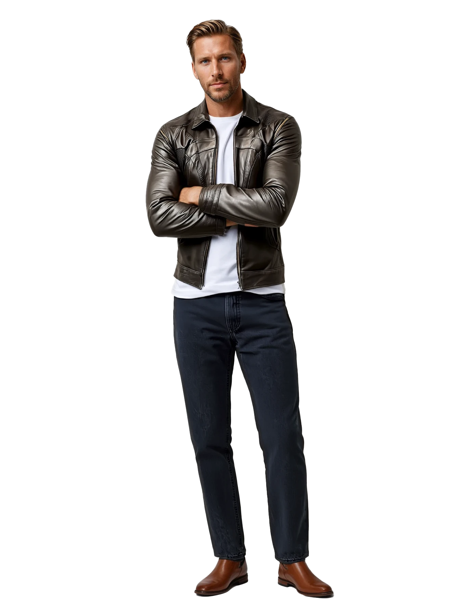 men's black leather jacket