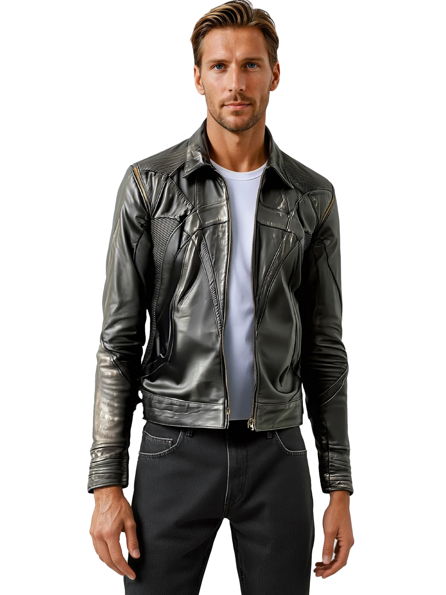 men's black leather jacket
