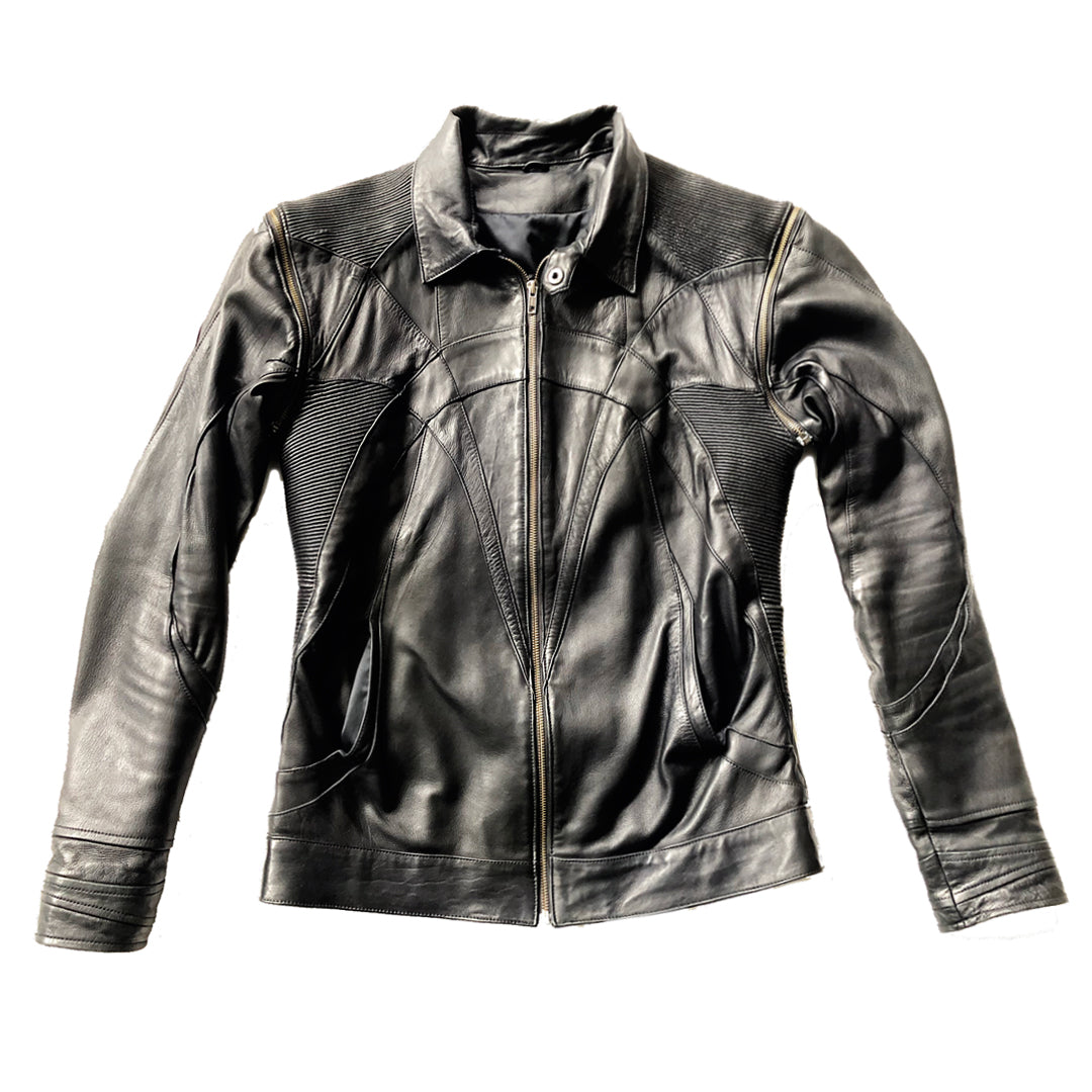 men's black leather jacket