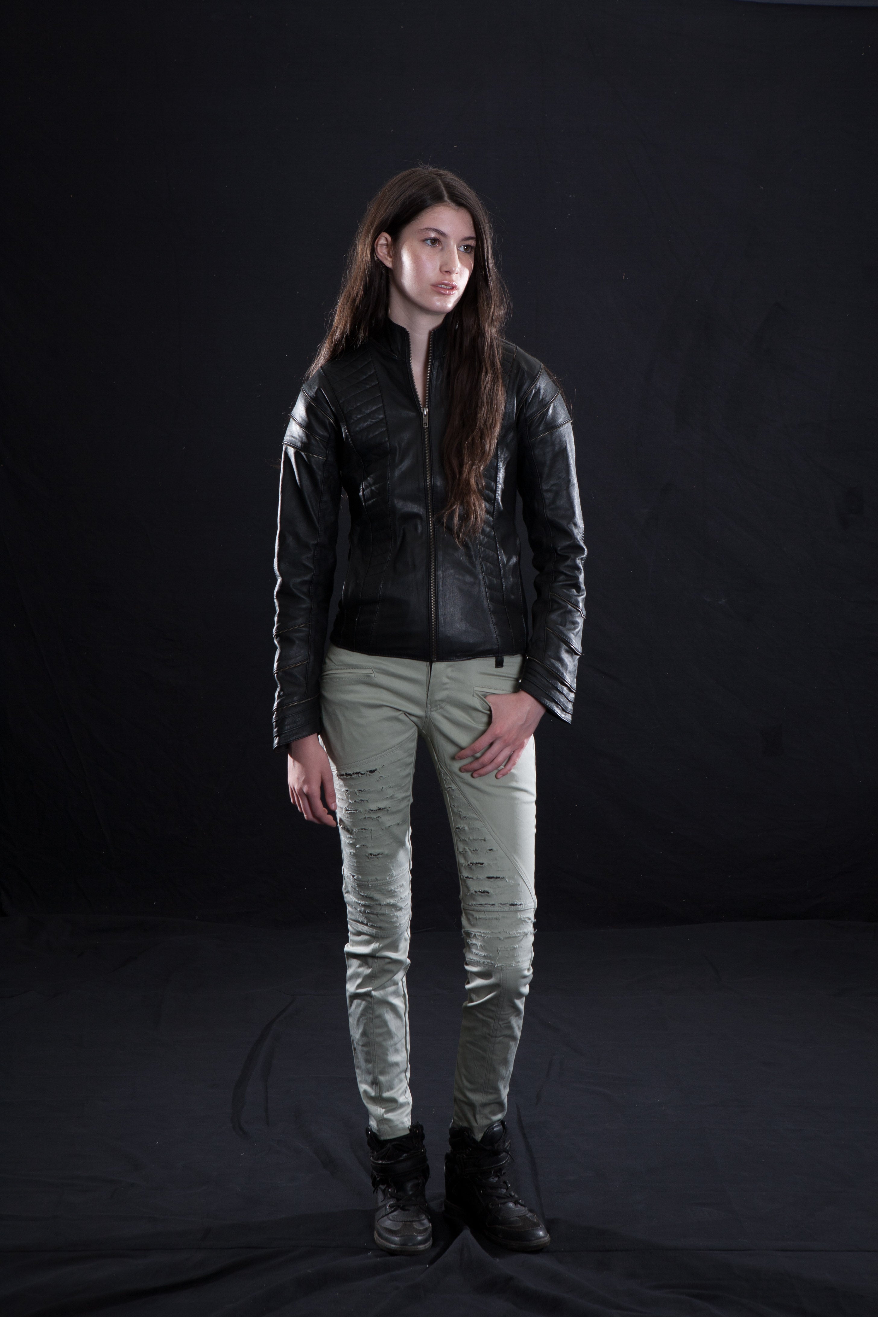 littleKINGDesigns | Interlace leather jacket for women showcases exquisite leather detailing