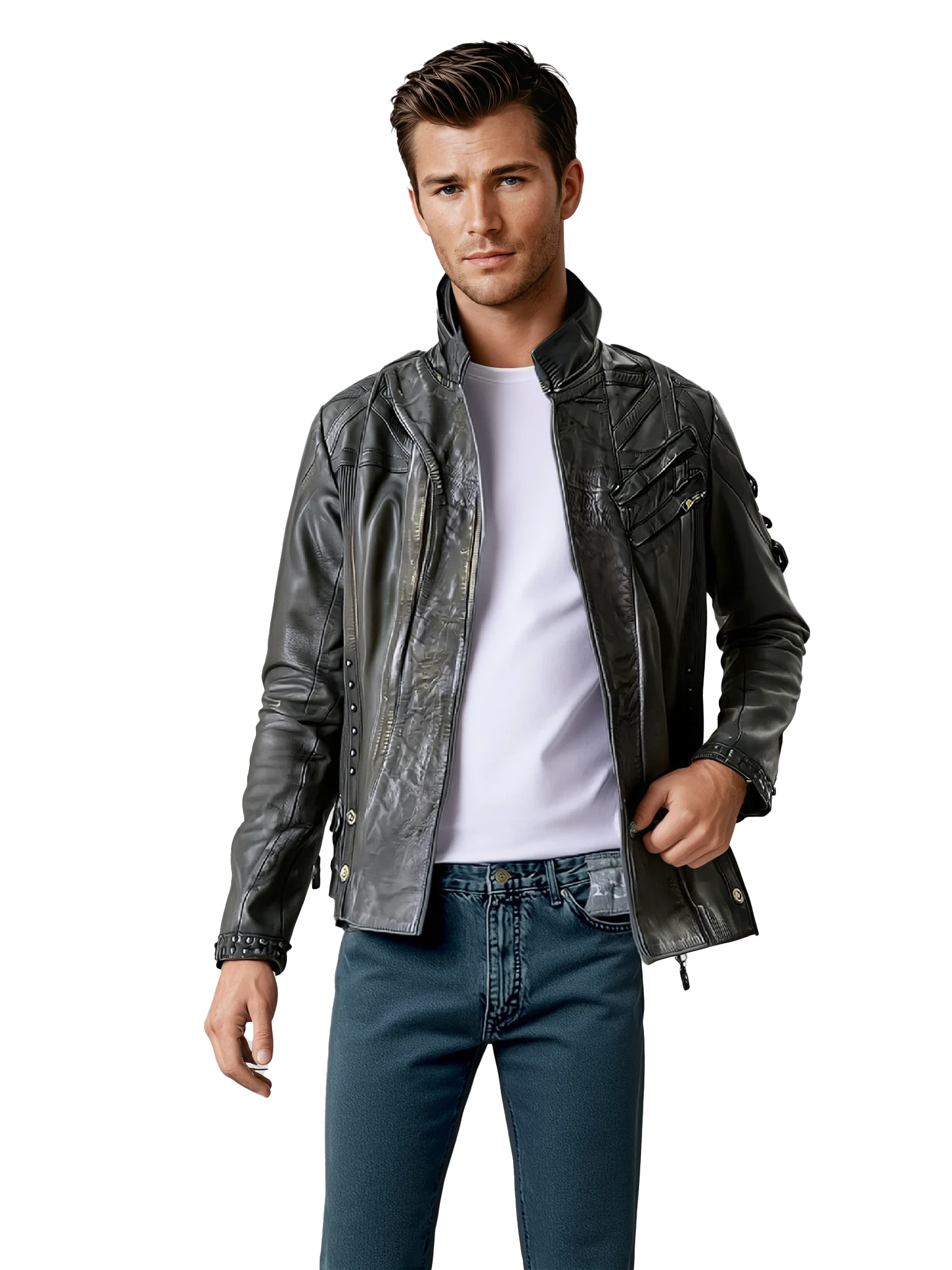 littleKINGDesigns | Men's Premium Sheep Leather Bomber Jacket - Tailored Fit with Adjustable Features & Removable Face Mask