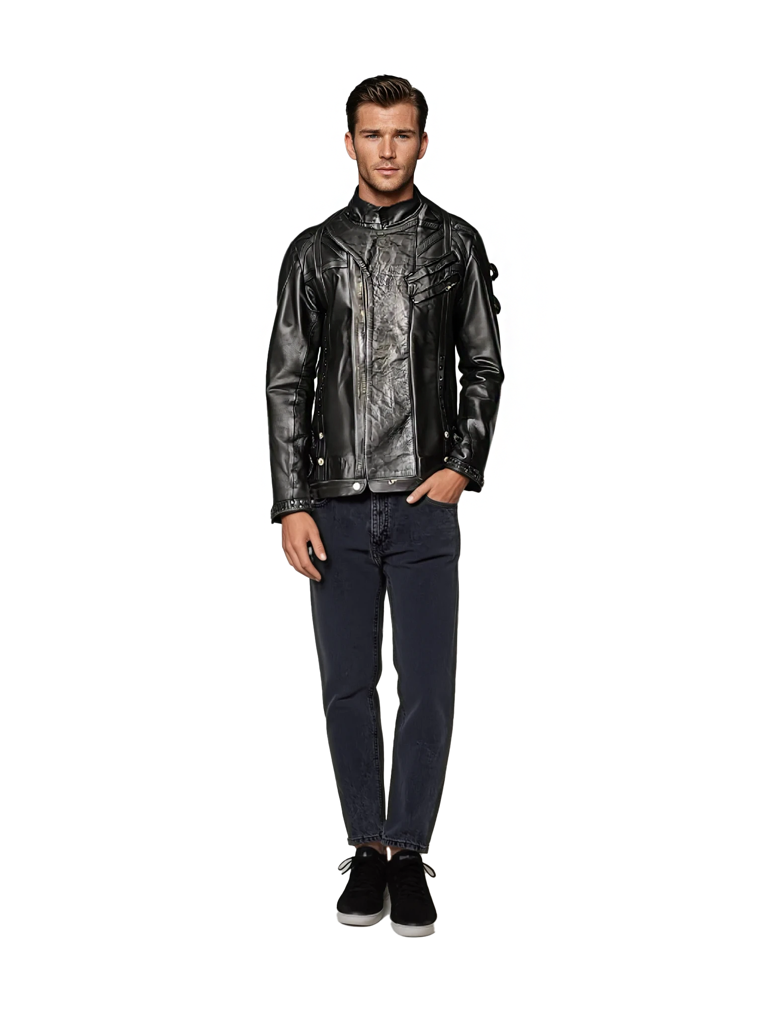 littleKINGDesigns | Men's Premium Sheep Leather Bomber Jacket - Tailored Fit with Adjustable Features & Removable Face Mask