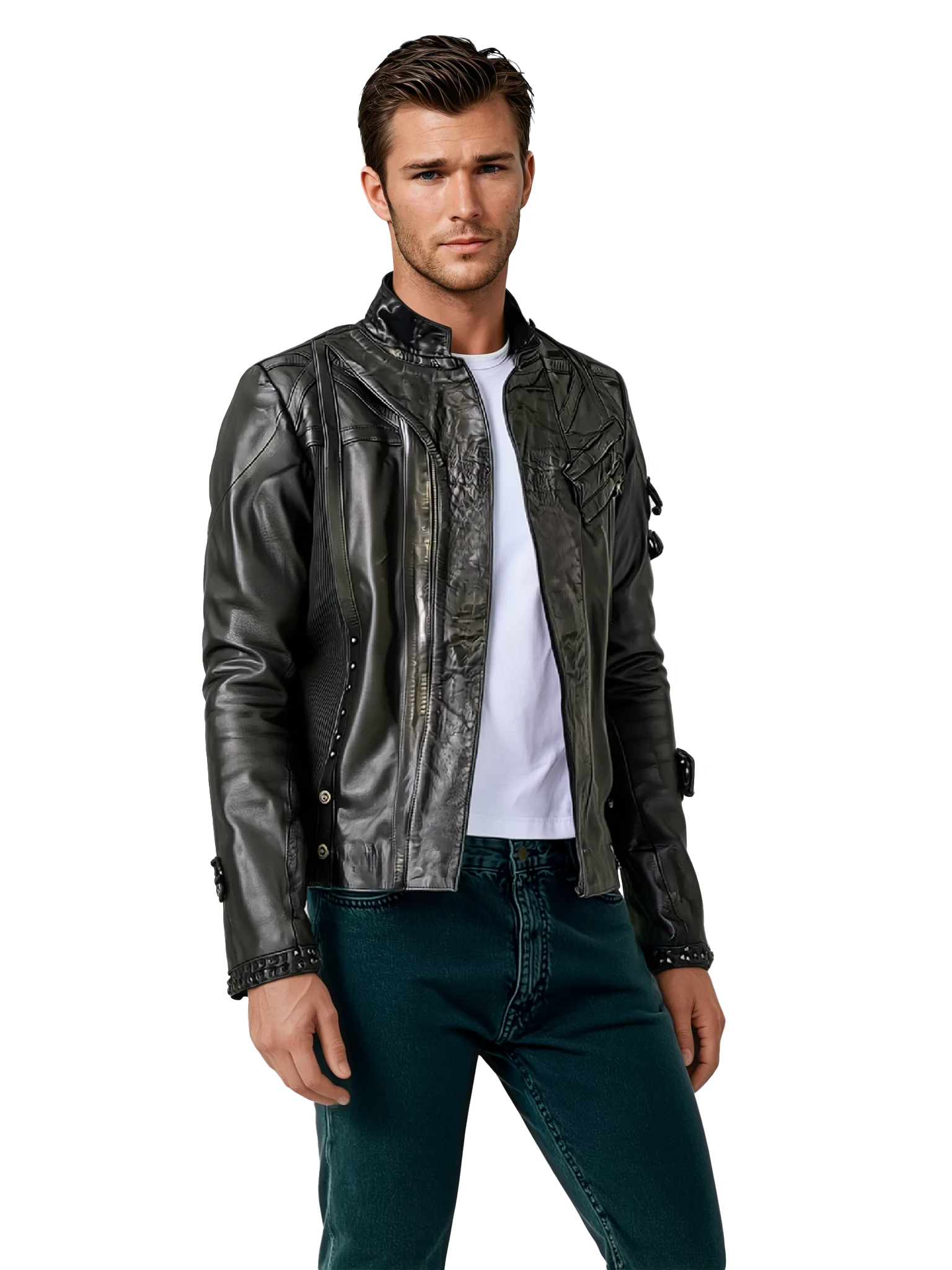 littleKINGDesigns | Men's Premium Sheep Leather Bomber Jacket - Tailored Fit with Adjustable Features & Removable Face Mask