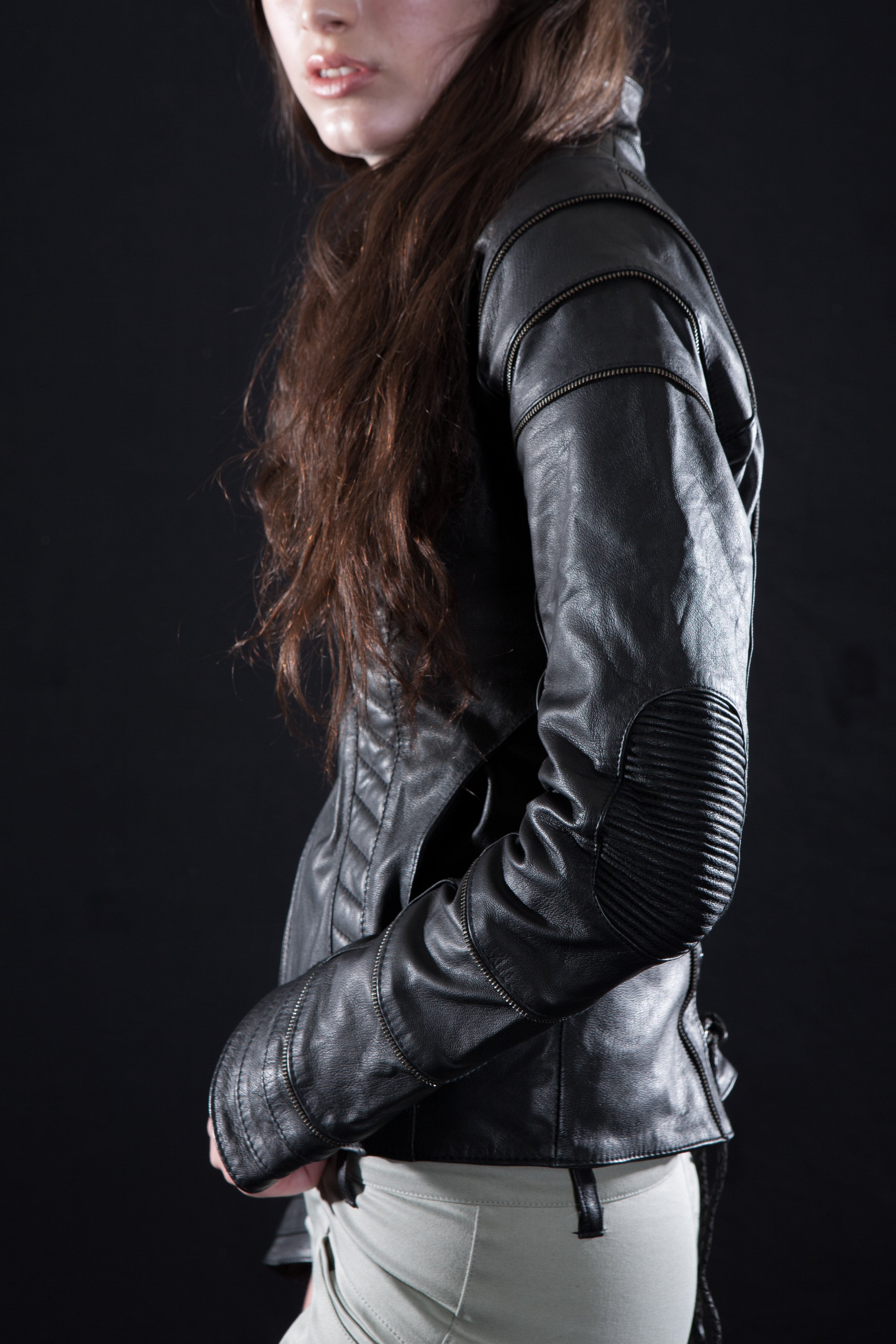 littleKINGDesigns | Interlace leather jacket for women showcases exquisite leather detailing 
