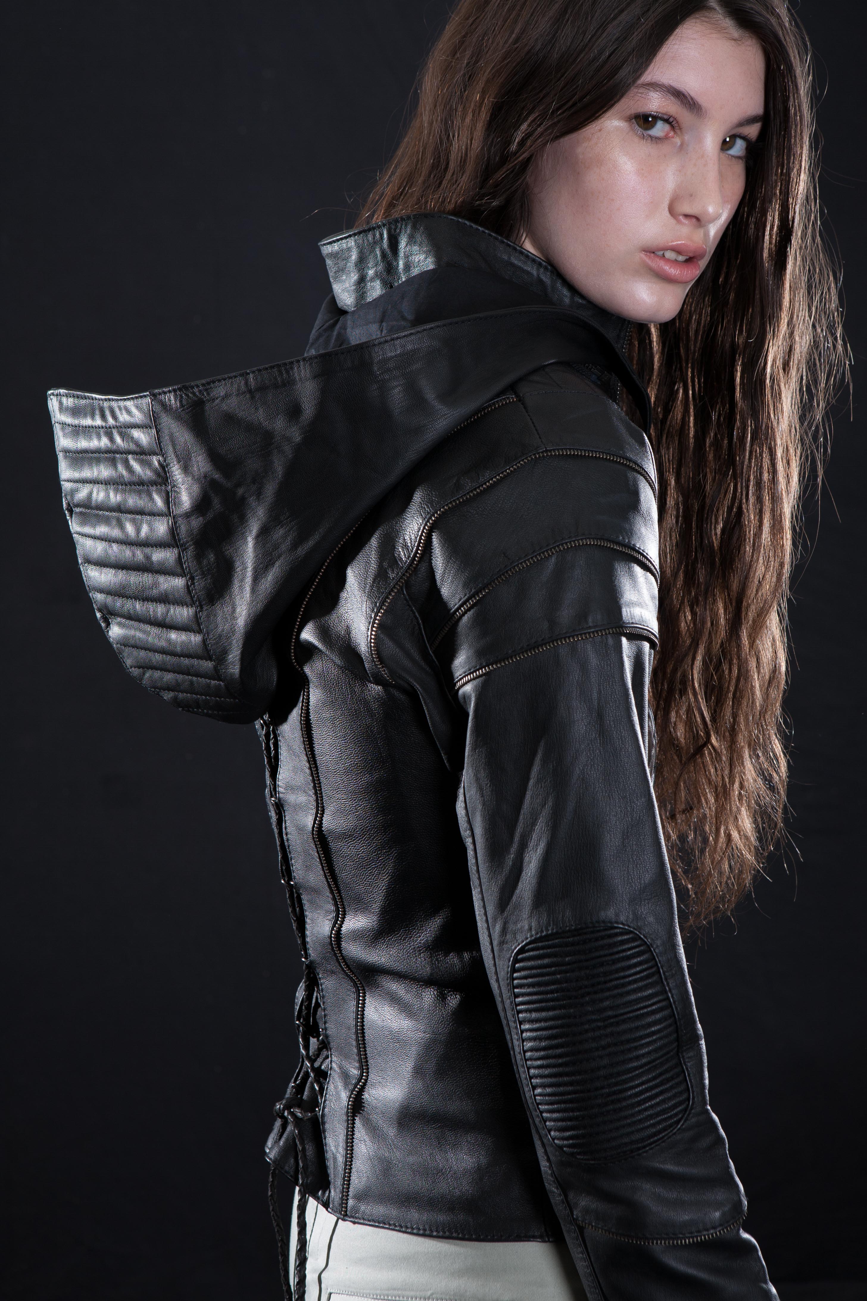 littleKINGDesigns | Interlace leather jacket for women showcases exquisite leather detailing 